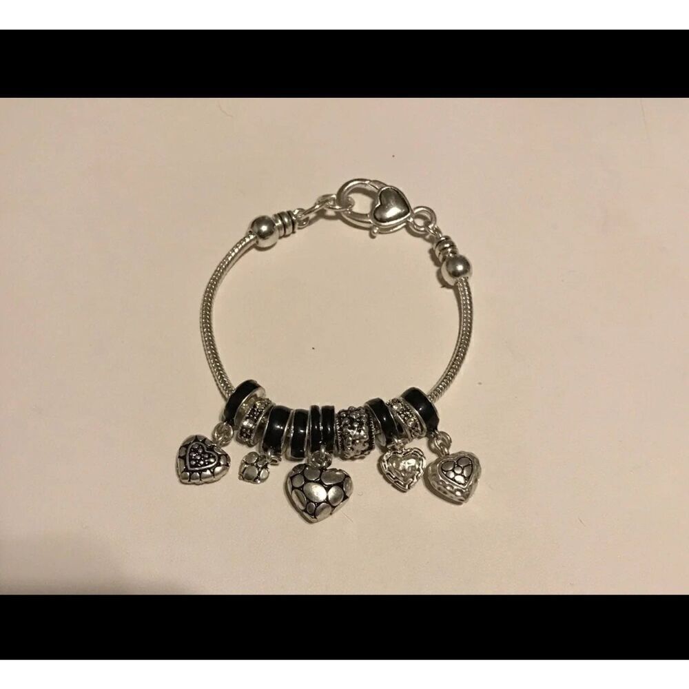Black & Crystal Hearts Eurobead Bracelet